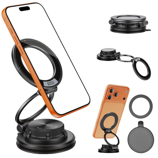CHTXXLSZ Magnetic Car Phone Holder, 360° Adjustable Suction Cup Universal Phone Mount, Multi-Scene for Car Office Gym Home, Compatible with iPhone 17/16 Pro Max & Other Magnetic Phones (Black)