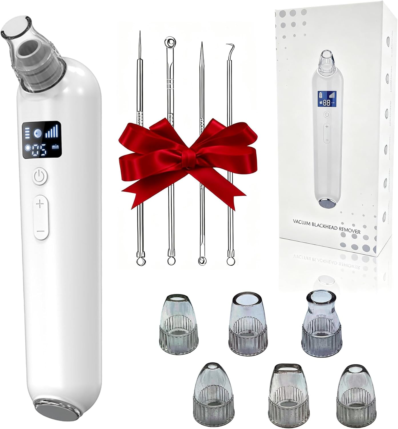 Blackhead Remover Vacuum - Rechargeable Pore Cleaner with Heat & Red Light | 5 Suction Levels, 6 Probes, LED Display