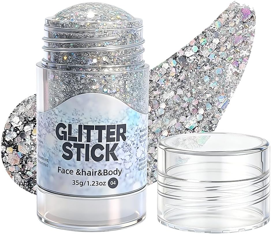 Red White Blue Glitter Stick - Patriotic Face & Body Makeup for 4th of July | Festival Party Accessory (Silver-Gray)