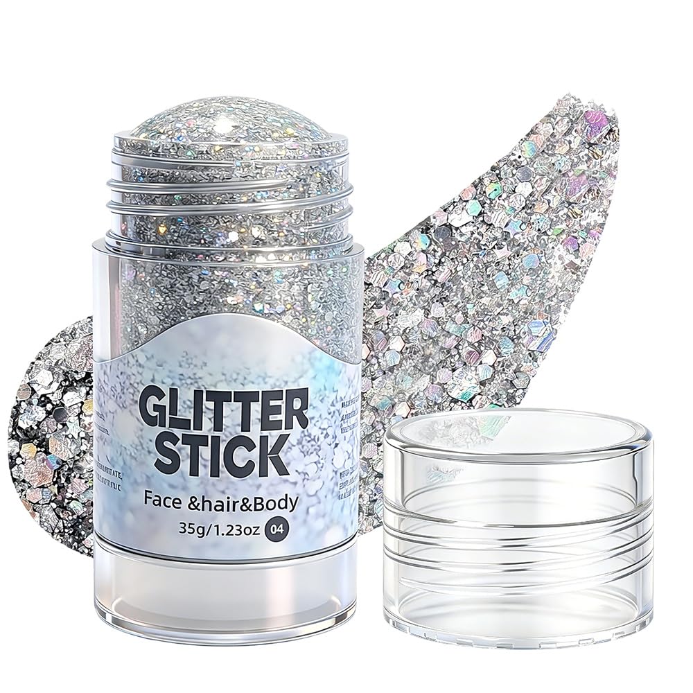 Red White Blue Body Hair Glitter Stick, 2026 New USA Flag Star Face Glitter for 4th of July Outfits Women Kids, Waterproof Makeup Glitters for 250th Anniversary Accessories (04#)