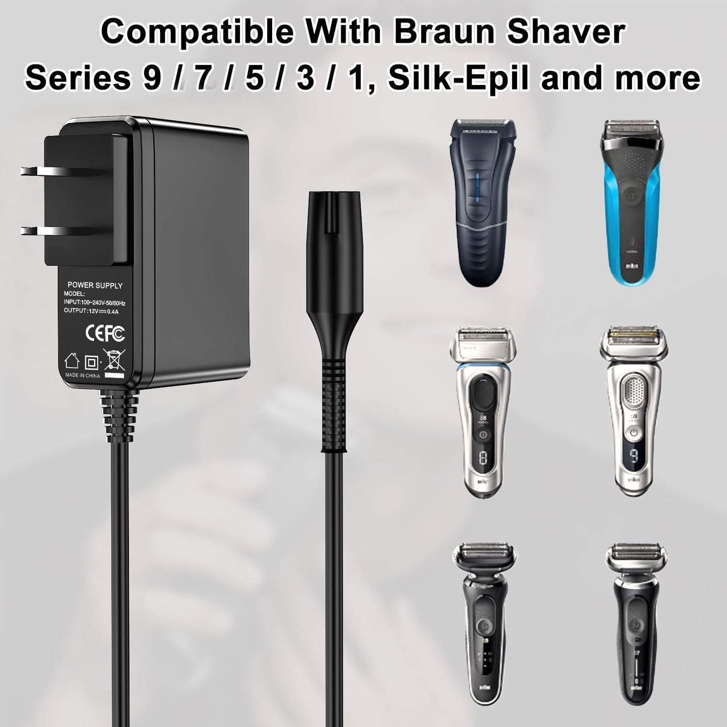 Solopen 12V 5.9Ft Charger Compatible with Braun Shaver Series 9/7/5/3/1, XT5 Electric Razor Trimmer Charging Cord