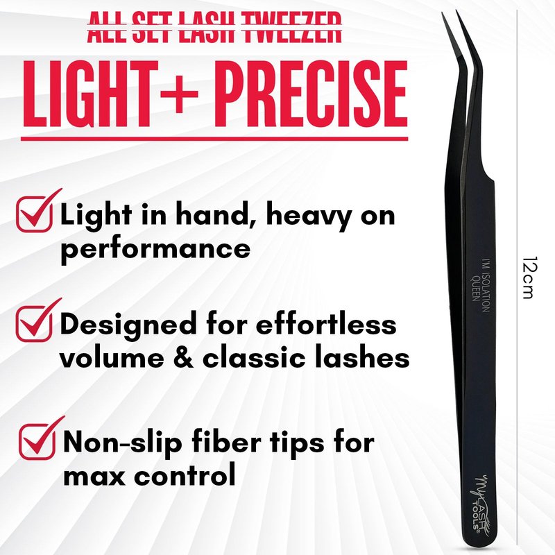 My Lash Tools Isolation Tweezer Black Fiber Tip Lash Tweezer 12cm – Precision Stainless Steel Eyelash Extension Tool, Anti-Slip, Fine Tip for Lash Separation & Placement, Lash Artist Supplies