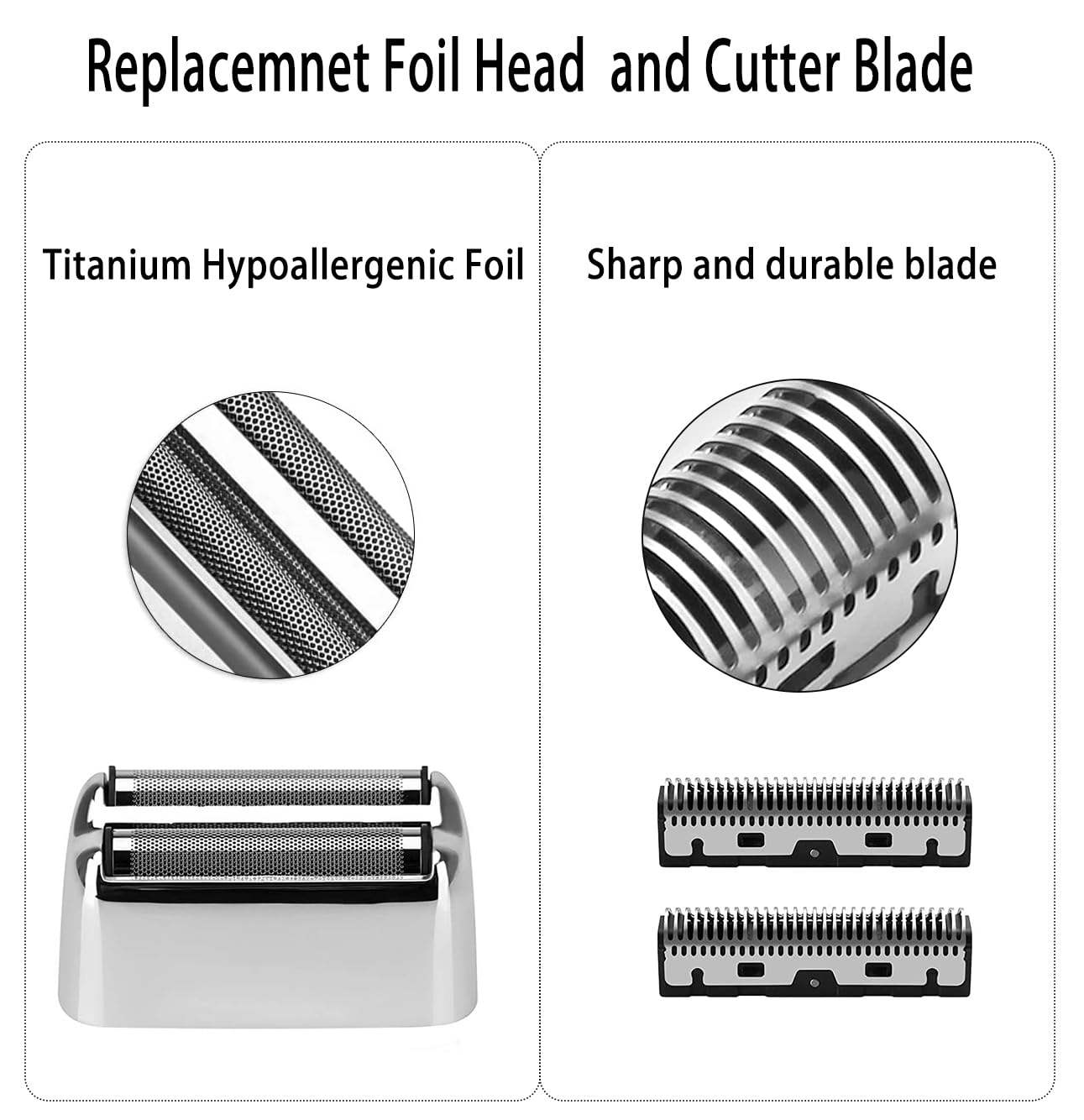 Kaynway Replacement Foil and Cutters for BaBylissPRO Barberology Double Foil Shaver, Professional Foil Cutter Blade for BaBylissPRO Barberology FX Collection Metal Foil Shaver (Silver)