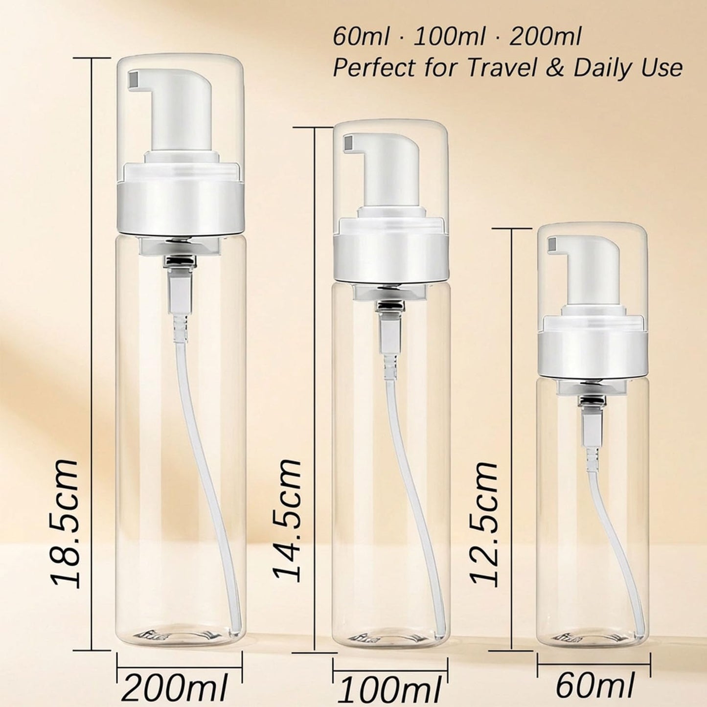 judero Foam Pump Bottle 7oz/ 200ml, 2Pcs Large Foaming Soap Dispenser for Travel Clear Refillable Foaming Spray Bottle for Bathroom, Hand Soap, Shampoo, Face Wash, Leak-Proof Foam Dispenser