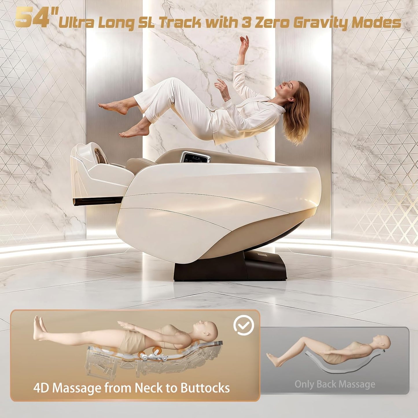 4D Massage Chair - Full Body Zero Gravity Recliner with 34 Airbags & 20 Auto Programs | AI Voice Control, 55" SL Track, Beige