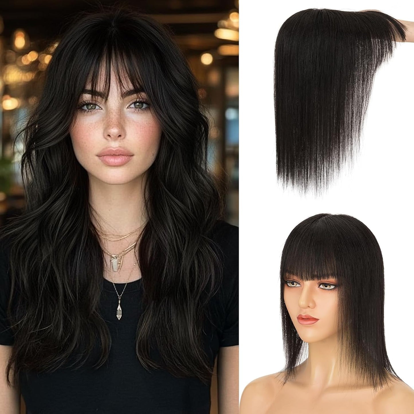 Human Hair Topper - 360° 3D Ultra Thin Clip-In Crown Piece for Thinning Gray Hair | 12 Inch Mocha Brown, 35 Grams