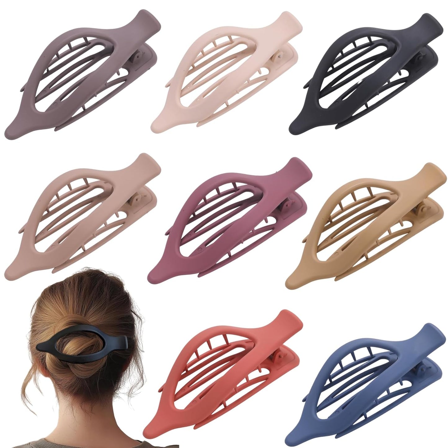 Flat Hair Clips for Women - 8 Pack Matte No Crease Claw Clips | Strong Hold for Thick & Thin Hair