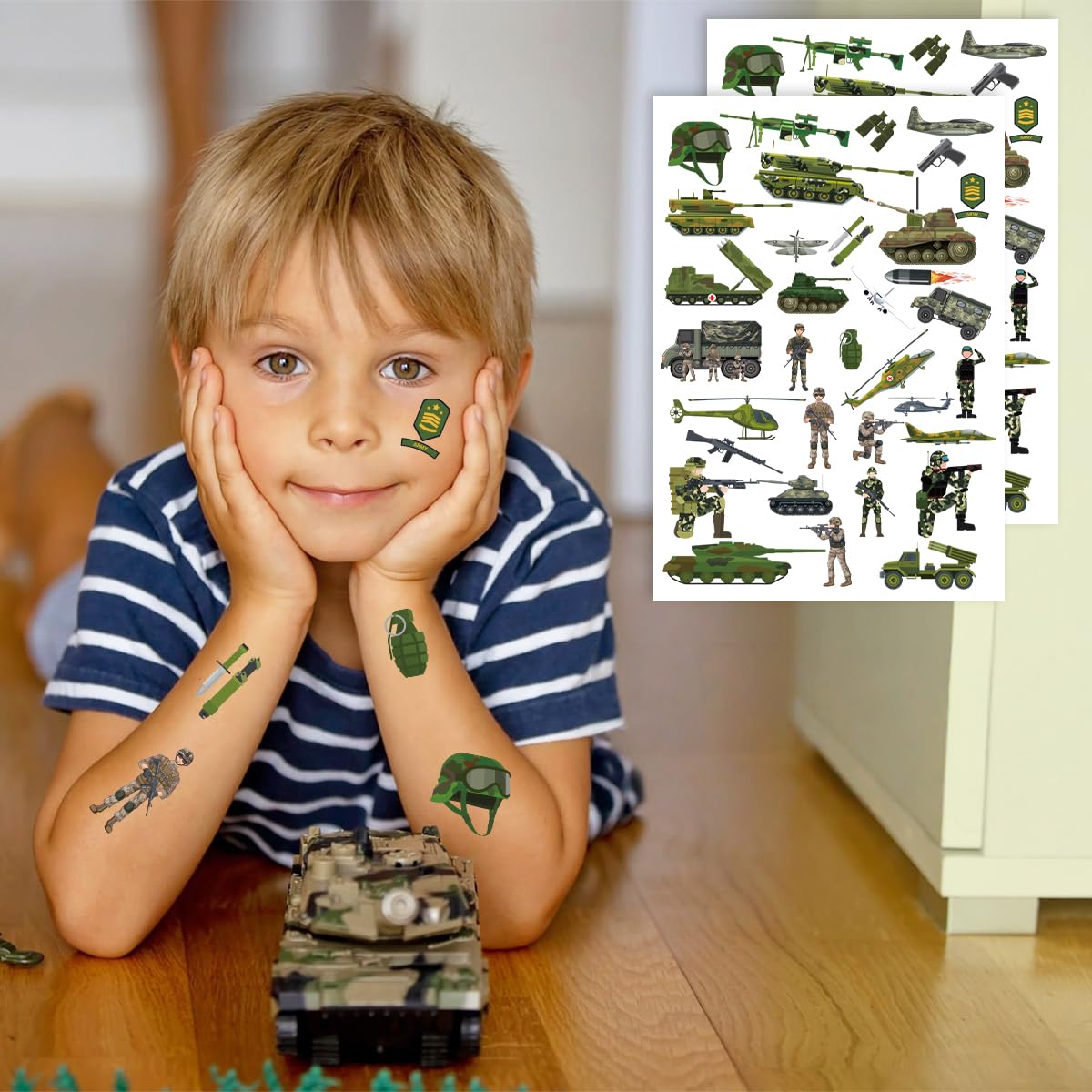 Army Birthday Decorations - 200+ Camo Temporary Tattoos & Military Stickers | Party Favors for Kids
