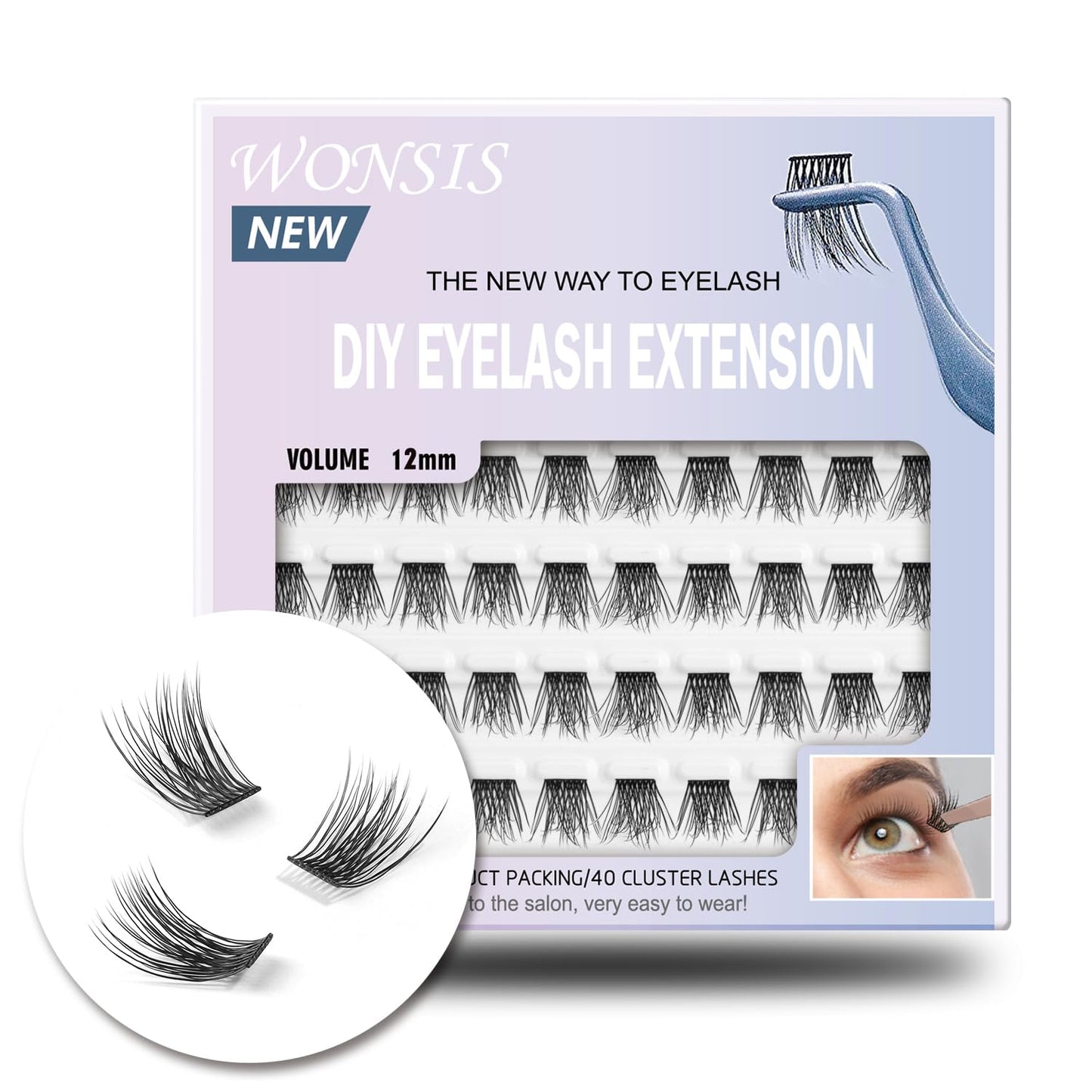 DIY Eyelash Extensions - Reusable Volume Lash Clusters for Natural Wispy Look | C Curl 14mm Pack