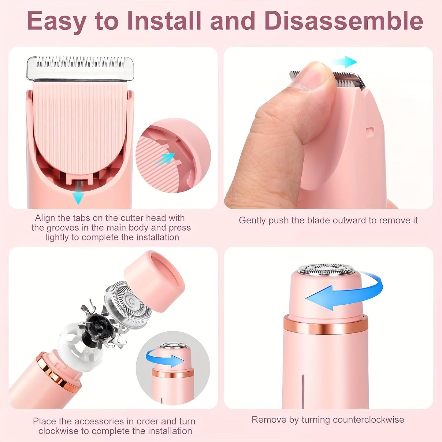 Electric Razor for Women, Rechargeable Hair Remover, Portable and Safe Lady Razor, 2 in 1 Double-Headed Waterproof Wet and Dry, Electric Bikini Trimmer for Women (Pink-1pcs)