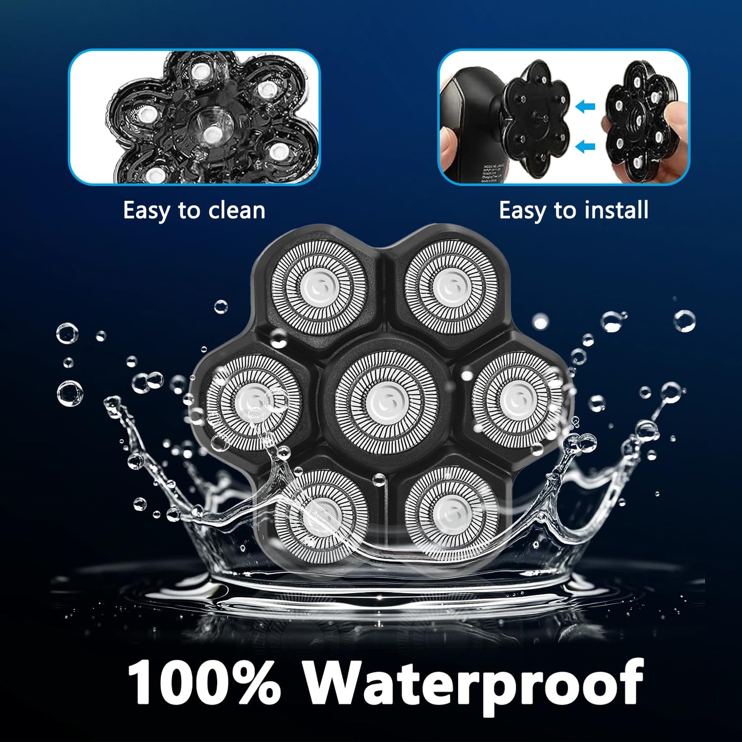 Magnetic 7D Head Shaver Replacement for Bald Men, Universal 7 Blades Floating Head for Electric Rotary Shaver, Razor Head with Brush Accessories