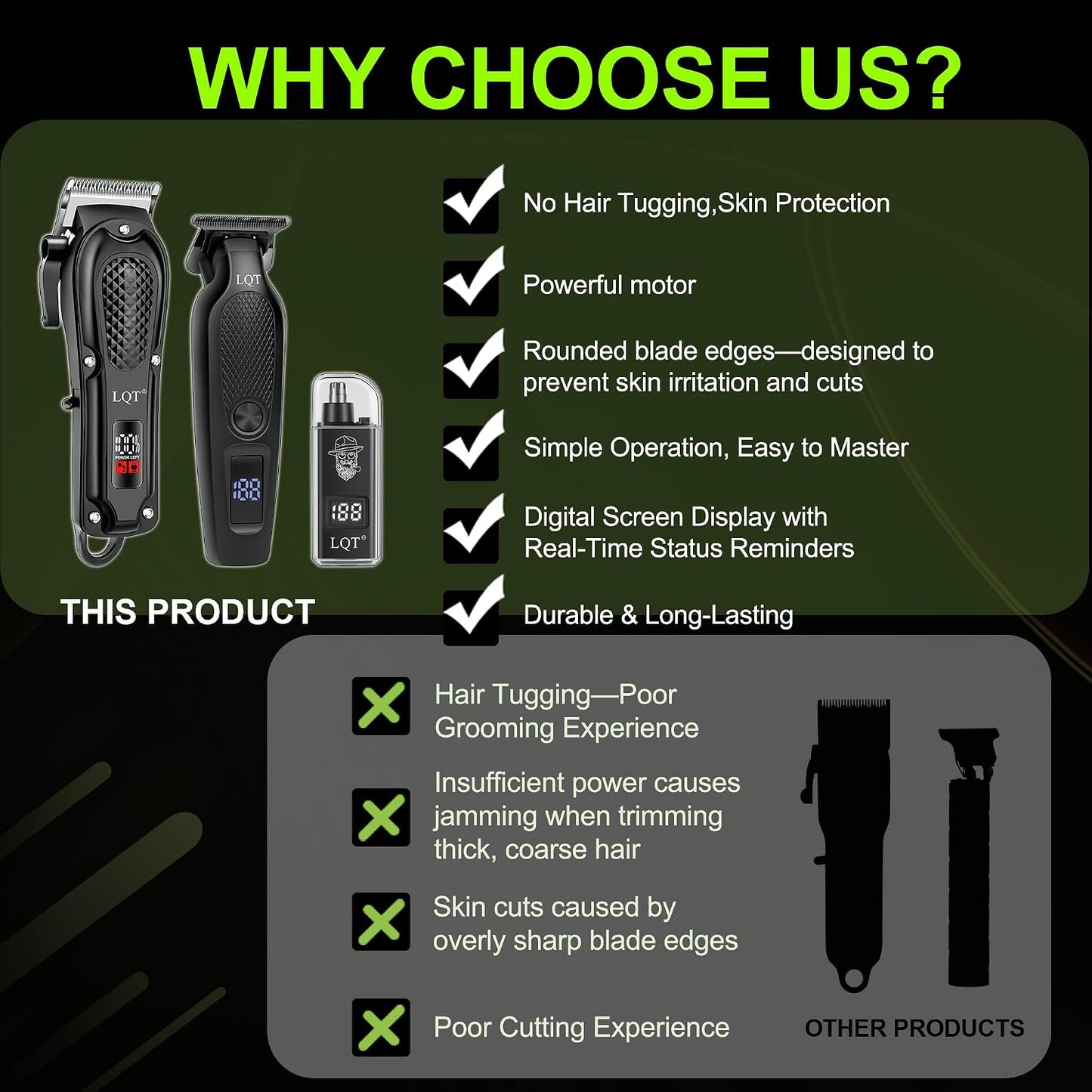 Cordless Hair Clipper & T-Blade Beard Trimmer Set - LED Display, Quiet Motor, Ergonomic Design, Rechargeable Grooming Kit for Men