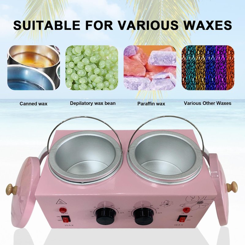 Double Pots Wax Warmer Professional Melted Wax Beads for Hair Removal,Fast Electric Wax Heater with Adjustable Temperature Set for Women (Pink-Double Pots)