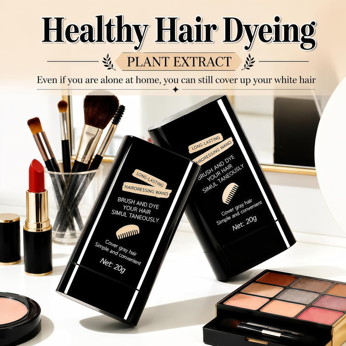 2-in-1 Hair Dye Comb Stick - Instant Grey Hair Concealer, Waterproof & Fast Root Retouching | 2-Pack Black