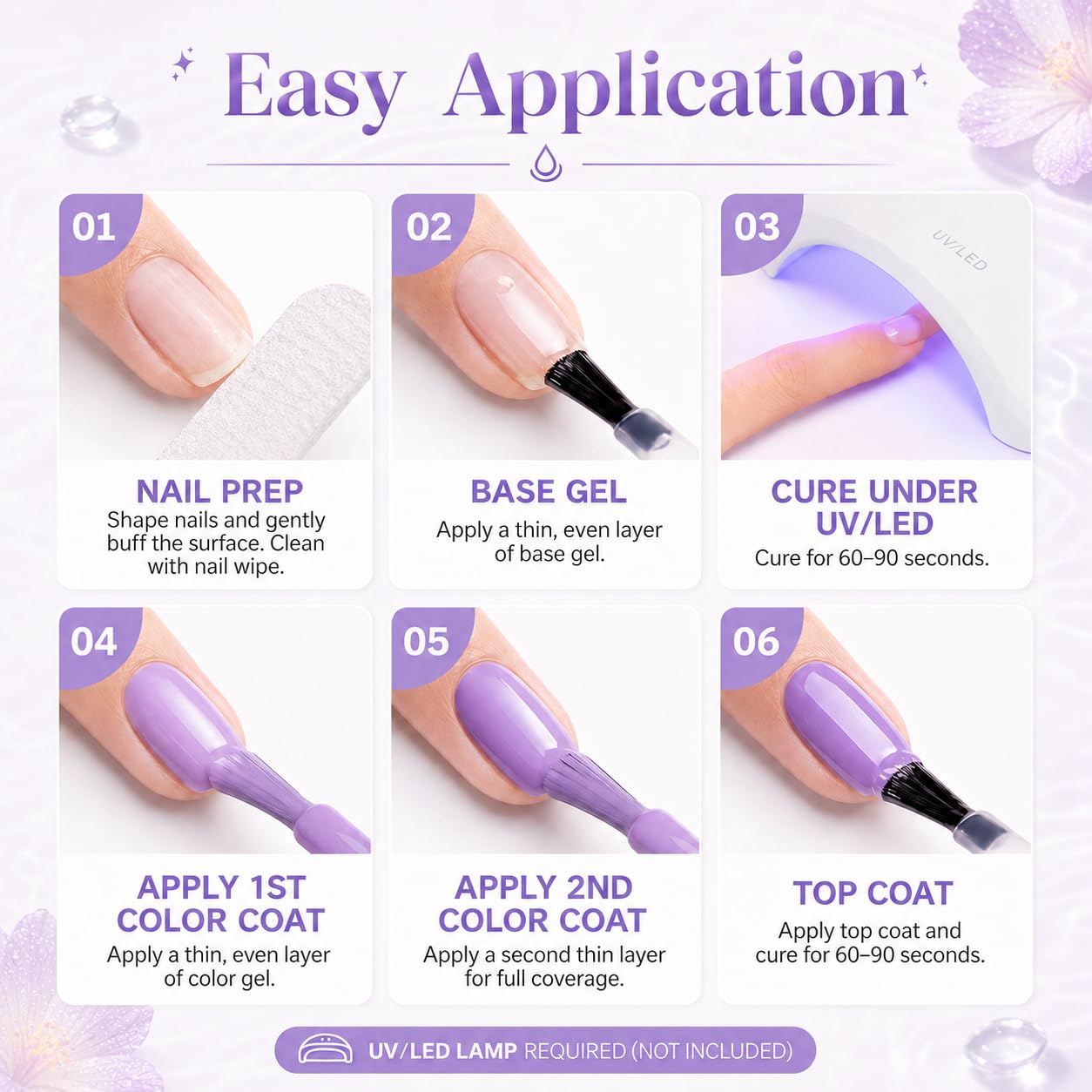 Beetles Purple Gel Polish Set - Grape Vine 6 Colors Lavender Dark Lilac Glitter Pink Nail Polish Soak Off Uv LED Gel Nail Kit Salon DIY Nail Art Manicure Home Gifts for Women