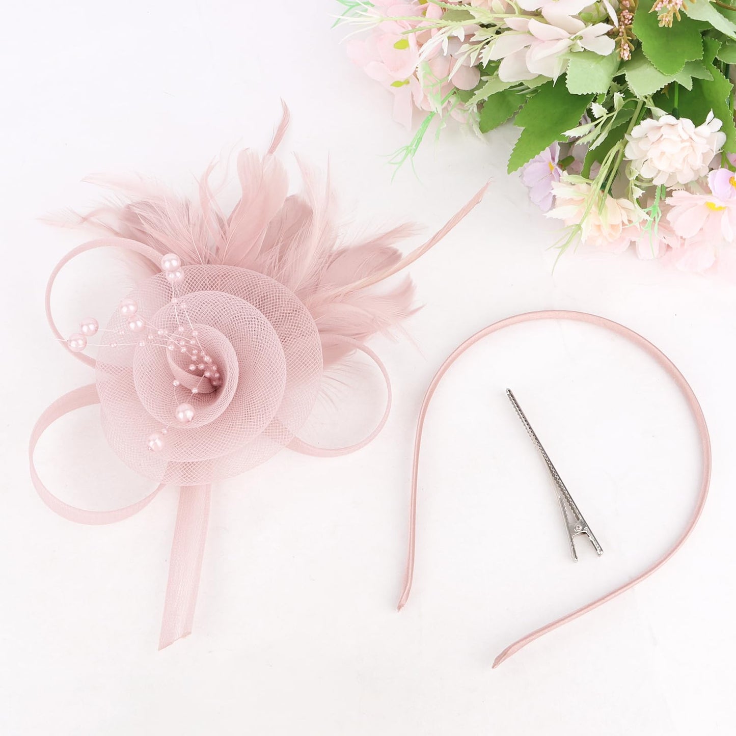 Semato Pink Fascinators Hats for Women Feathers Elegant Pink Tea Party Kentucky Hat Derby Headband with Hair Clip
