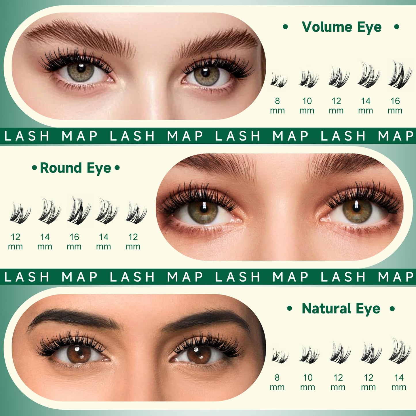KEYYOU Flora Lash Clusters Flaunt Eyelash Clusters D Curl Cluster Eyelash Extensions 8-18mix False Eyelashes 132pcs Classic Wispy Natural Lash Cluster with Spikes（F01）