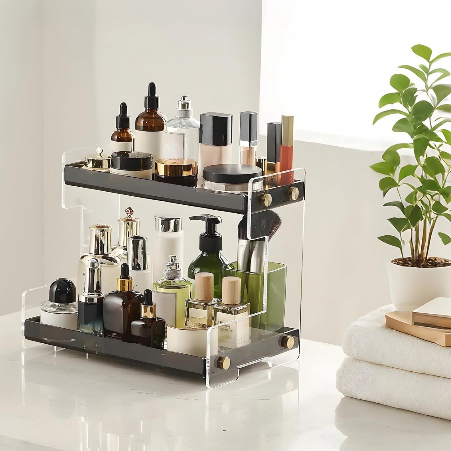 2-Tier Bathroom Counter Organizer - Makeup & Skincare Storage Rack | Ideal for Cosmetics, Perfume, Jewelry