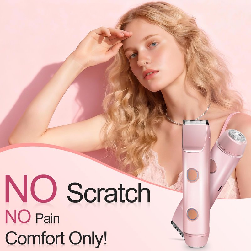 2 in 1 Bikini Trimmer for Women – Dual Head Electric Shaver, IPX7 Waterproof Electric Razor for Body Pubic Hair, Rechargeable Body Hair Trimmer and Facial Hair Remover for Bikini Underarm Leg Arm Face