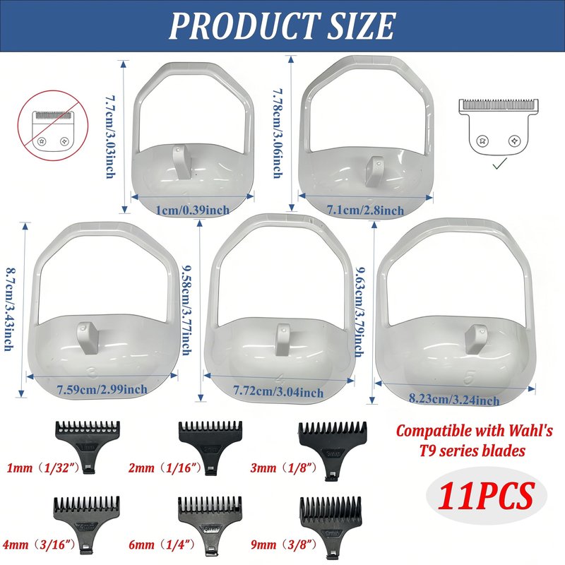 11 Pcs T-Blade Trimmer Guards and Goatee Shaping Template Set for Precise Length Control, Symmetrical Shaving to Prevent Crooked Edges in Men Daily Grooming, 6 Guide Combs 1/32 to 3/8 in, 5 Shapers