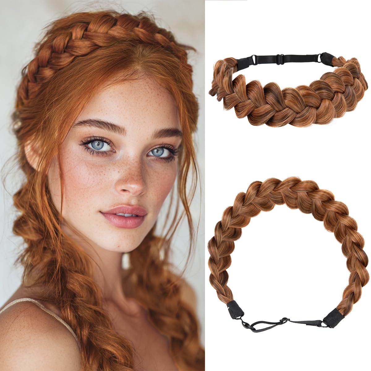 Wide Elastic Braided Headbands for Women - Adjustable Synthetic Hair Hairpiece | Red Vino