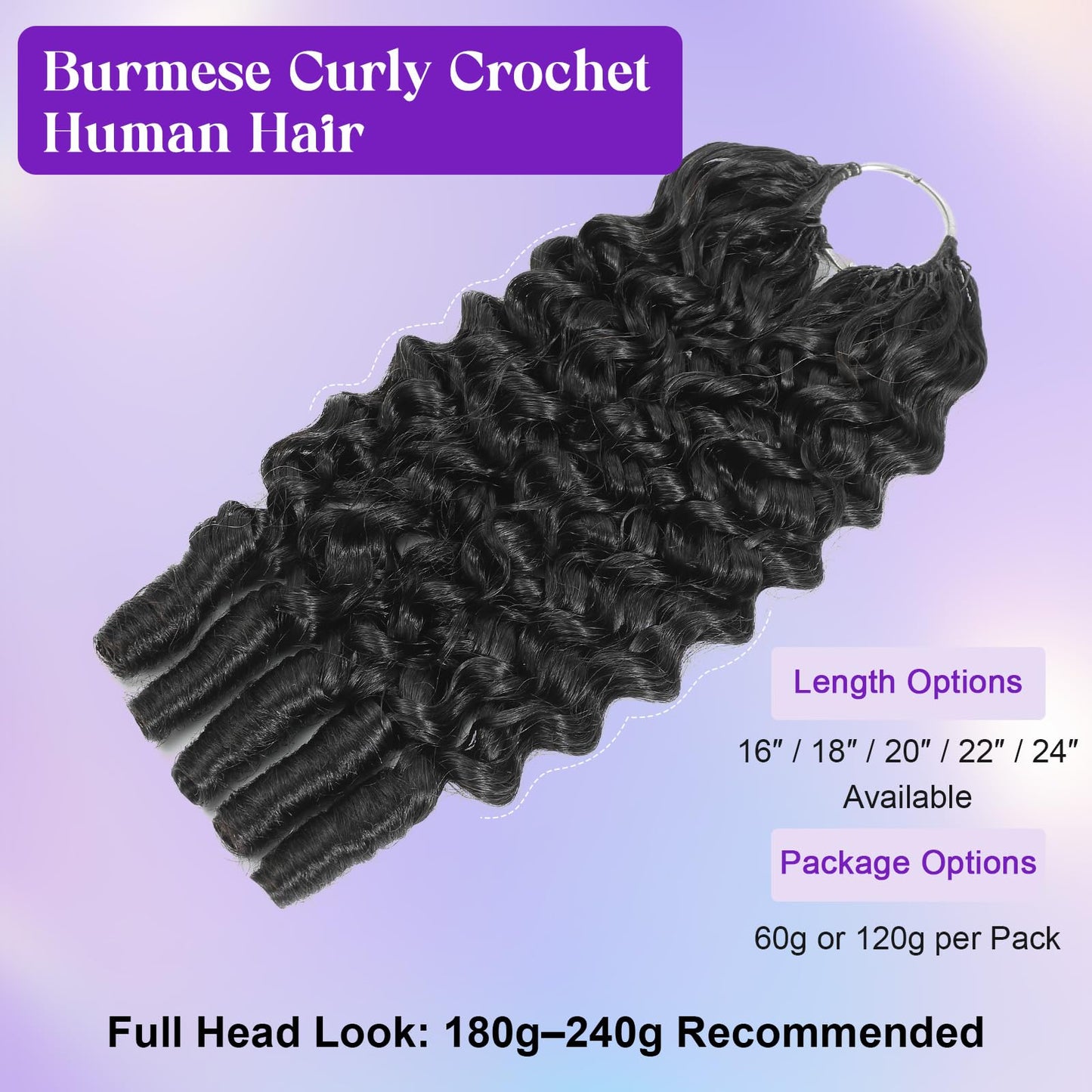 Burmese Curly Crochet Hair for Black Women Feather Crochet Human Hair 18inch 60g Knotless Pre-Separated Lightweight Miracle Knots Crochet Human Hair 100% Real Human Crochet Hair Bundles Soft Reusable