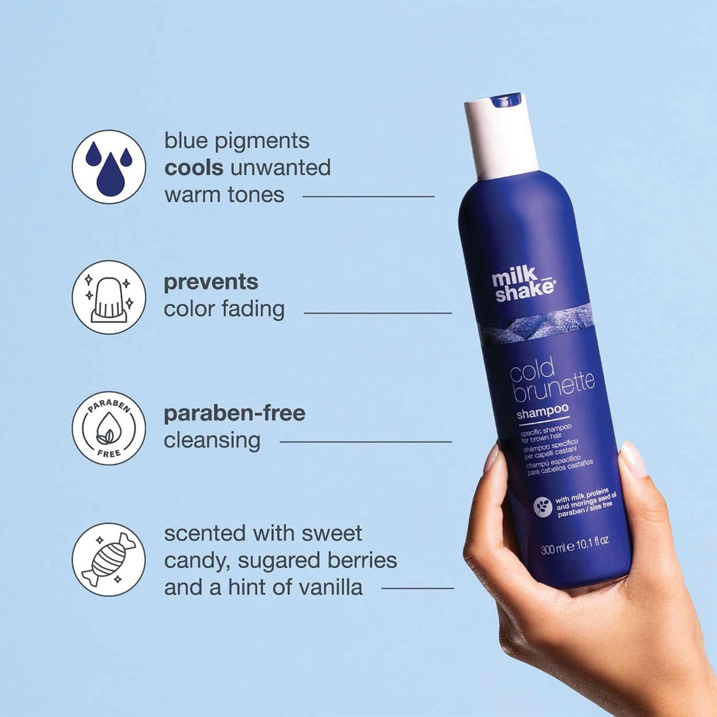 Cold Brunette Shampoo - Toning Shampoo with Blue Pigment to Neutralize Orange & Red Tones | SLS/SLES-Free, Strengthens Hair