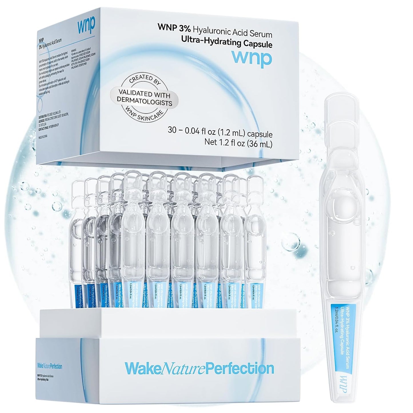 Hyaluronic Acid Serum 3% for Face - 4D Multi-Layer Hydration | Ultra Hydrating Anti-Aging Moisturizer | 30 Single-Use Vials