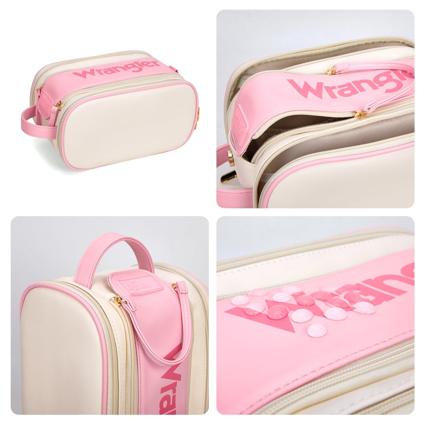 Montana West X Wrangler Large Makeup Bag Travel Toiletry Bag Portable Cosmetic Bag Make Up Organizer with Divider and Handle for Women WG393-9002BG-PK
