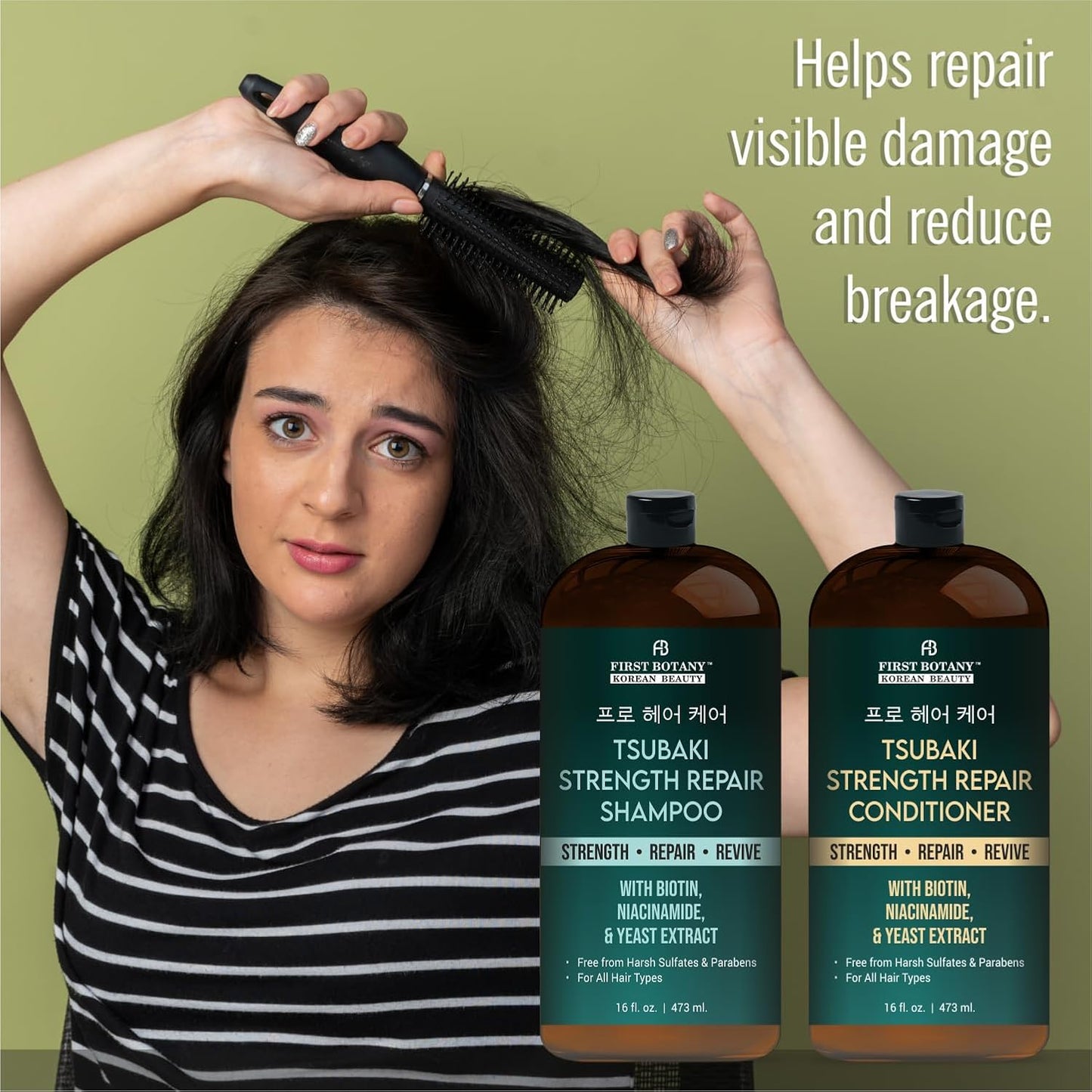 Tsubaki Strength Repair Shampoo & Conditioner Set - Biotin, Niacinamide & Yeast Extract for Damaged Hair | 16 fl oz