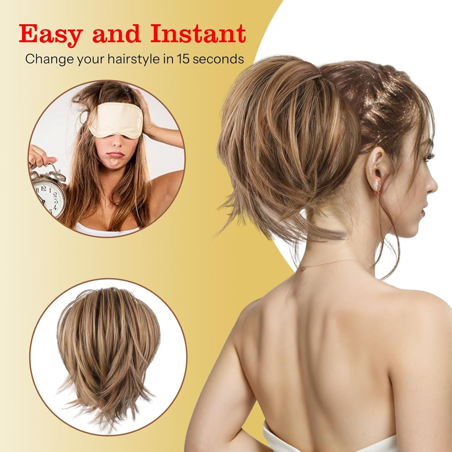 Ponytail Extension - 12 Inch Straight Human Hair Clip-In Ponytail | Brown Synthetic Updo Hair Piece