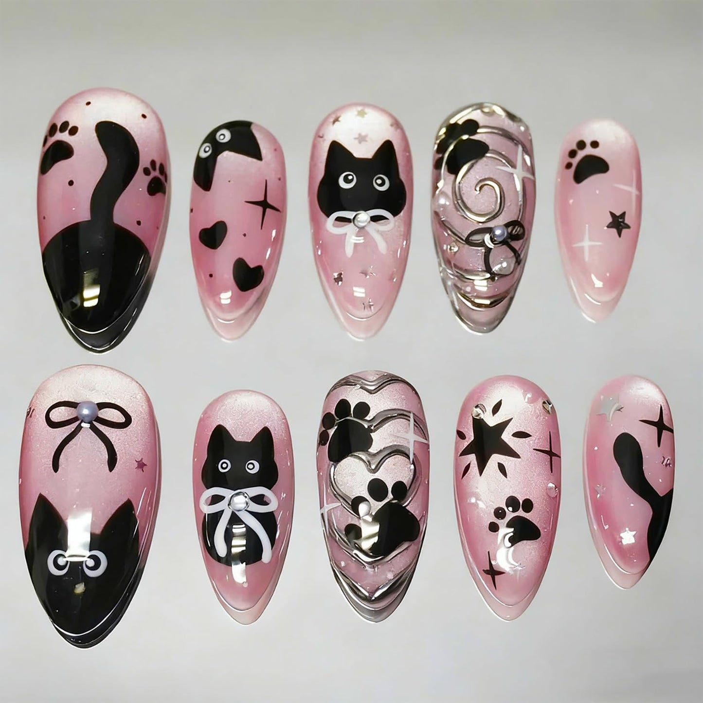 Summer Beach Press-On Nails Set - 24Pcs Medium Almond Floral Design with 3D Starfish & Seashell | Full Cover Ocean Manicure for Women