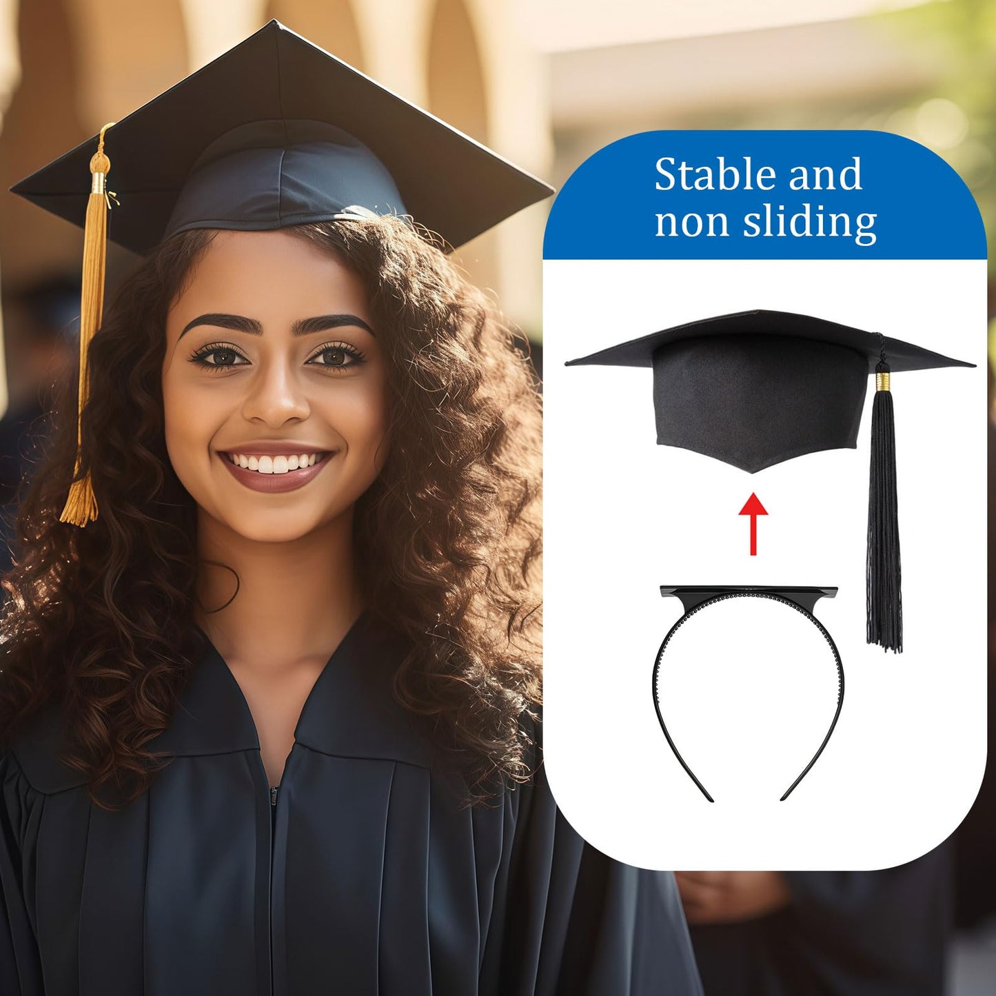 HIFANMM 1 Pack Graduation Cap Headband, Secures Your Grad Cap and Hair Style, Upgrade Grad Hat Headband, Graduation Supplies Non Slip Head Band