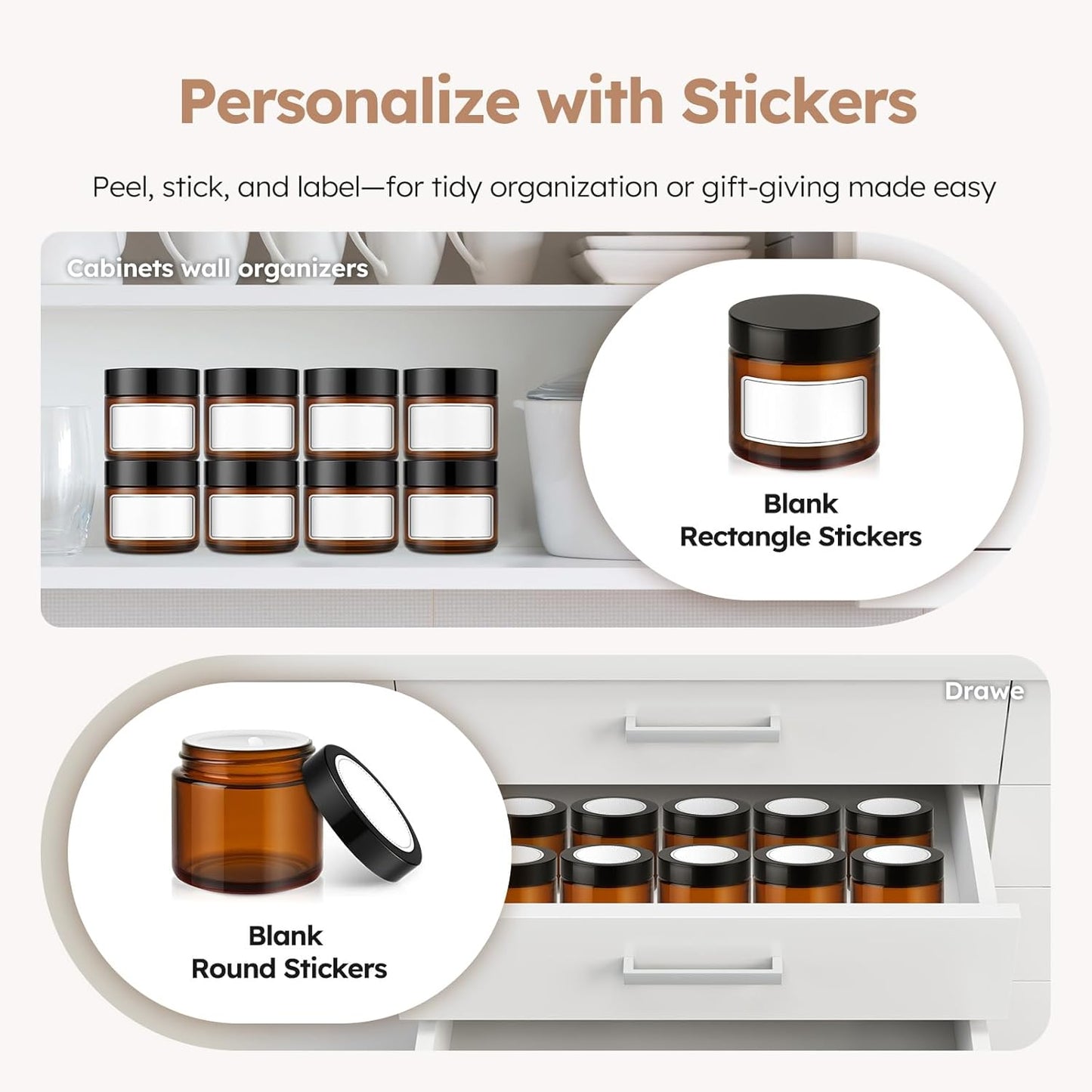 Amber Glass Jars - 2 oz Leakproof Containers with Black Lids | 36 Pack for Lotions, Powders & Candle Making