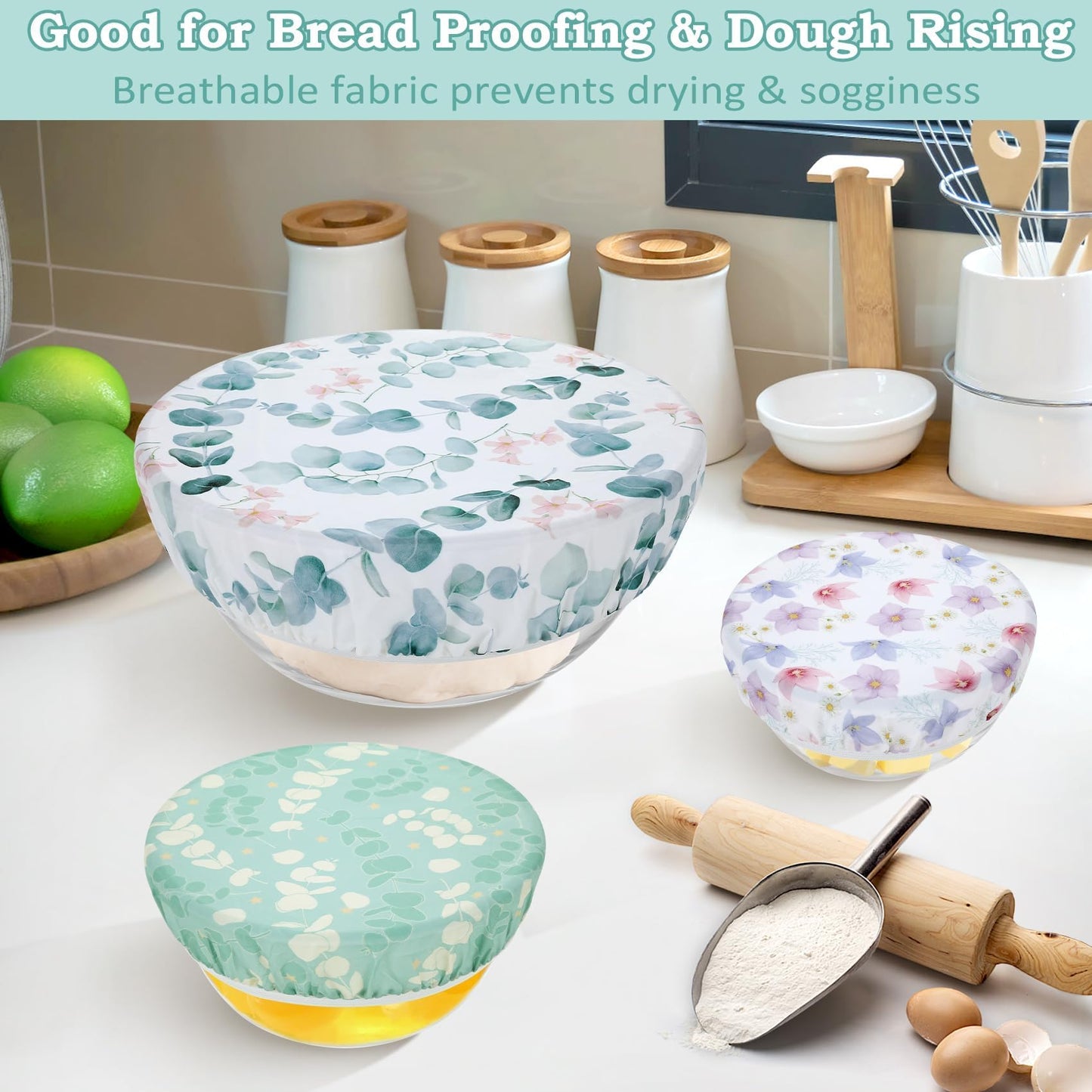 Revahope 5-Size Reusable Beeswax Elastic Bowl Covers for Bread Proofing, Cotton Cloth Flexible Beeswax Wraps for Sourdough Cover and Food Storage Shower Caps for Sourdough Bread Supplies Tools