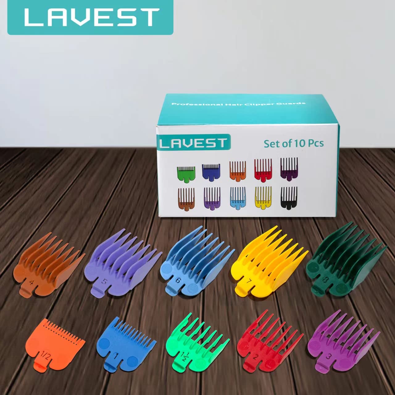 Clipper Guards Set Compatible with Most Wahl Clippers, Color Coded Clipper Guides Replacement - 1/16" to 1", 10 Piece Set