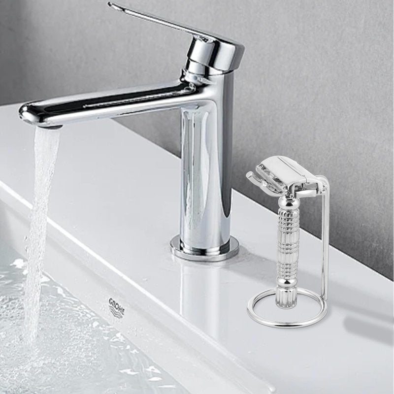 Linkidea 2 Pack Short Handle Safety Razor Stand, Stainless Steel Shaving Holder, Deluxe Men's Travel Shaver Stand, Compatible With Handle Less Than 3.5'' (Silver)