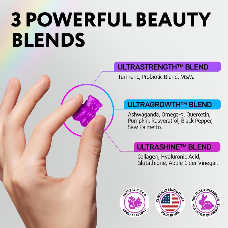 Biotin Gummies for Hair, Skin and Nails - Hair Growth Vitamins for Women & Men - Hair Loss Gummy Supplement with Extra Strength Biotin (Vitamin B7), Collagen, Keratin & DHT Blocker - 60 Chewable Bears