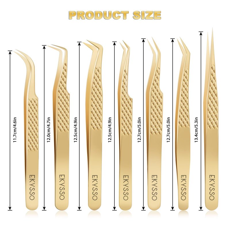 Eyelash Tweezers for Lash Extensions (Set of 7), Professional Lash Extension Tweezers Kit, Lash Tweezers for Mega Volume, Isolation & Classic False Lashes, Lash Artist Supplies