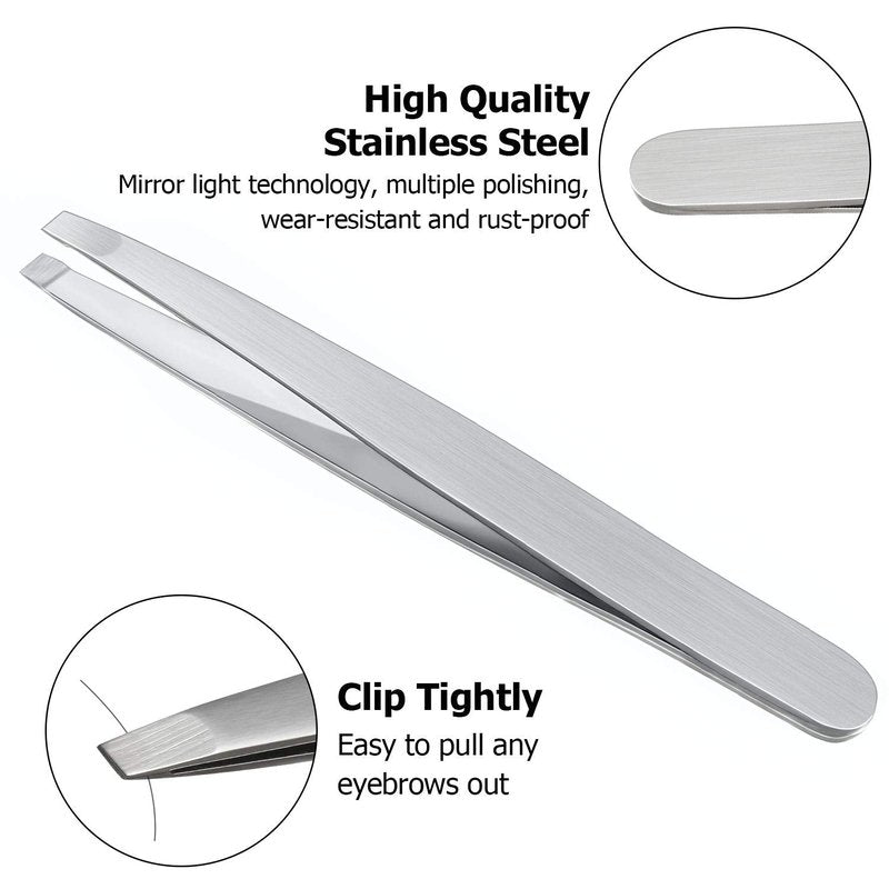 Mudder 12 Pcs Eyebrow Tweezers Set for Facial Hair Stainless Steel Slanted Tip Tweezers in Bulk for Men and Women(Silver)