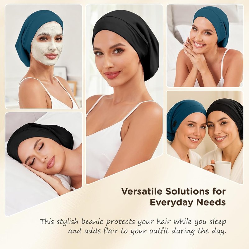 Silk Satin Lined Bonnet - Adjustable Sleep Cap for Women & Men | 2 Pcs Hair Wrap Set