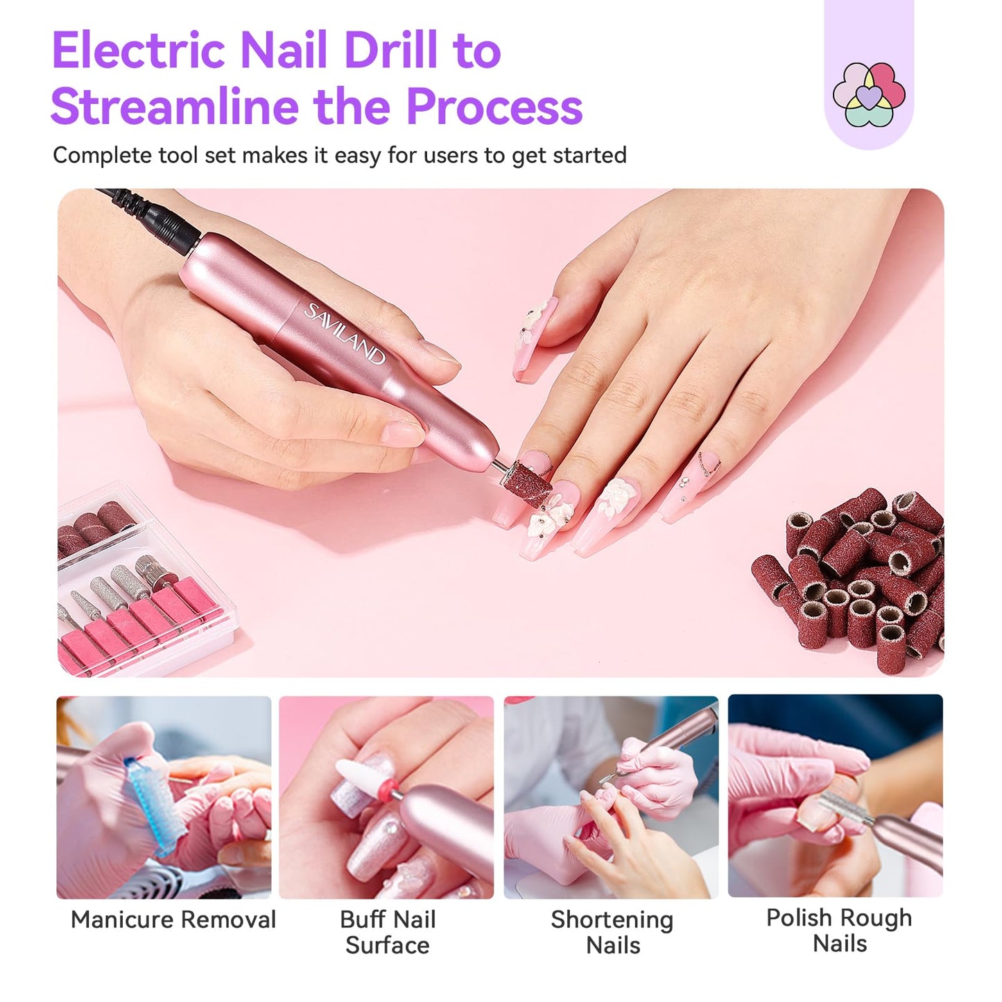 SAVILAND Essentials Acrylic Nail Kit For Beginners: Ultimate All-In-1 Acrylic Set with EMA Monomer Practice Finger Nail Drill U V Light Full Tools For Women Gift