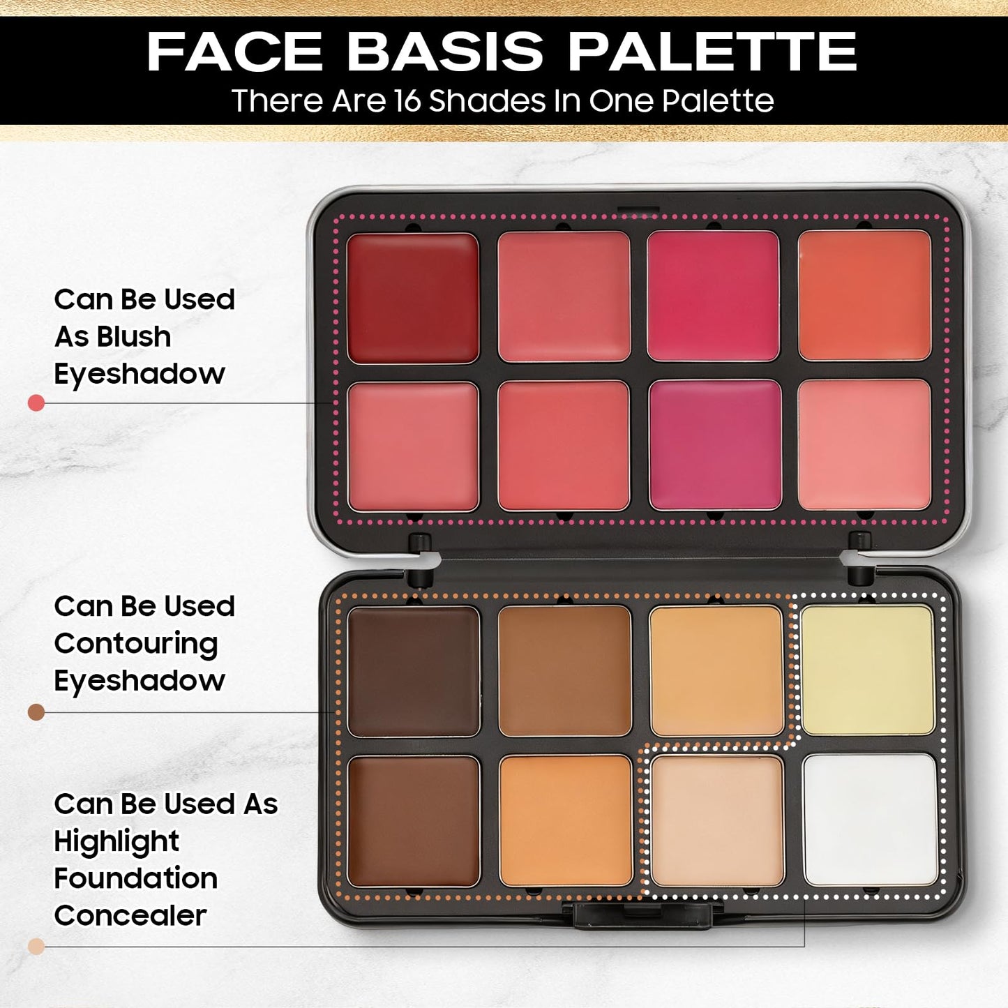 All-in-One 16 Color Makeup Palette, Highlighter Concealer Eyeshadow Blush