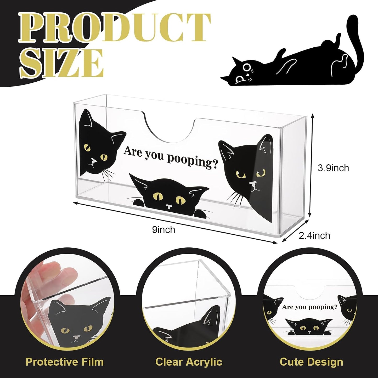 Funny Cat Acrylic Napkin Holder - Clear Vertical Dispenser for Bathroom Decor | Cute Gag Gift for Cat Lovers