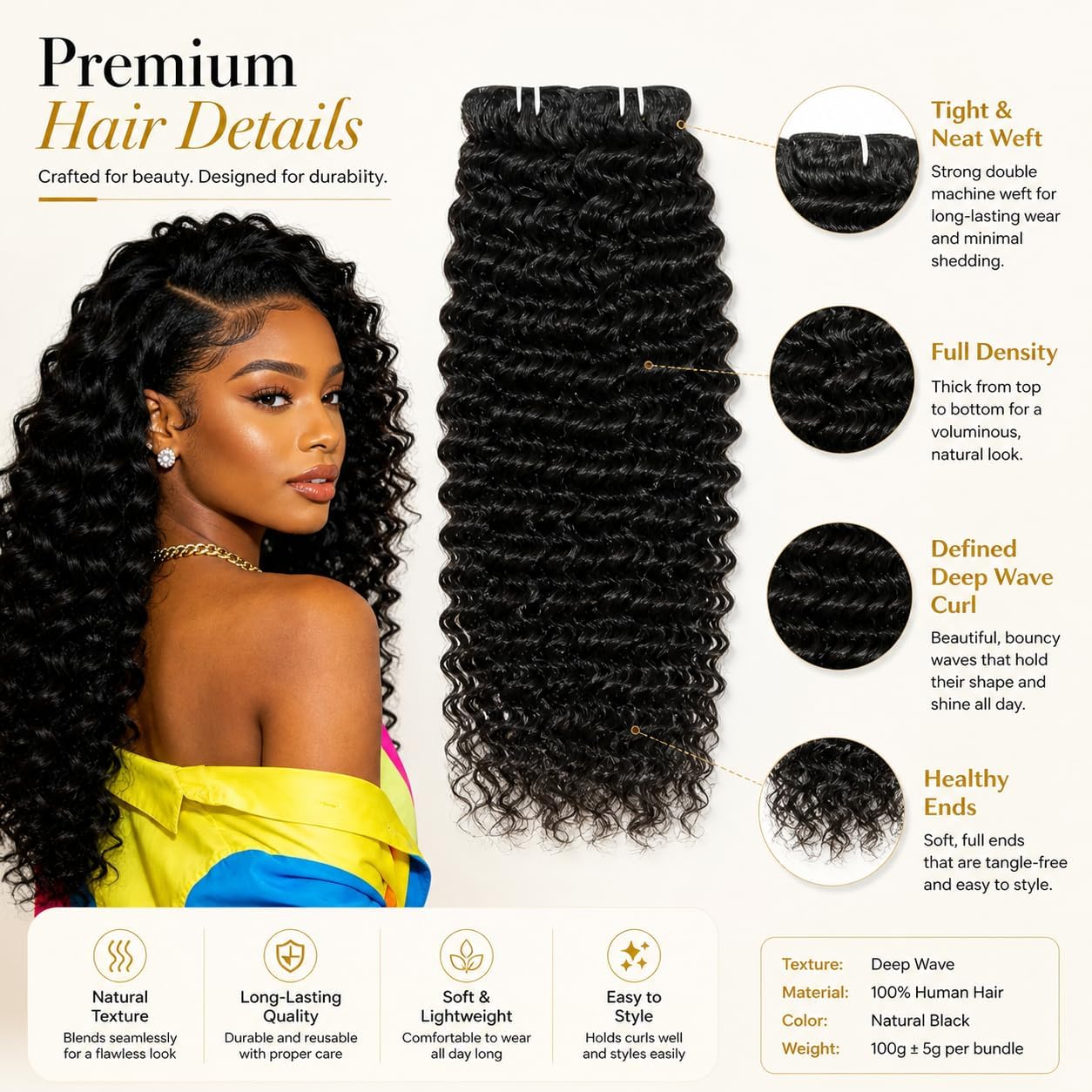 Deep Wave Bundles Human Hair 16 16 16 18 18 Inch 100% Unprocessed Brazilian Virgin Hair 5 Bundles Extensions for Black Women Natural Color