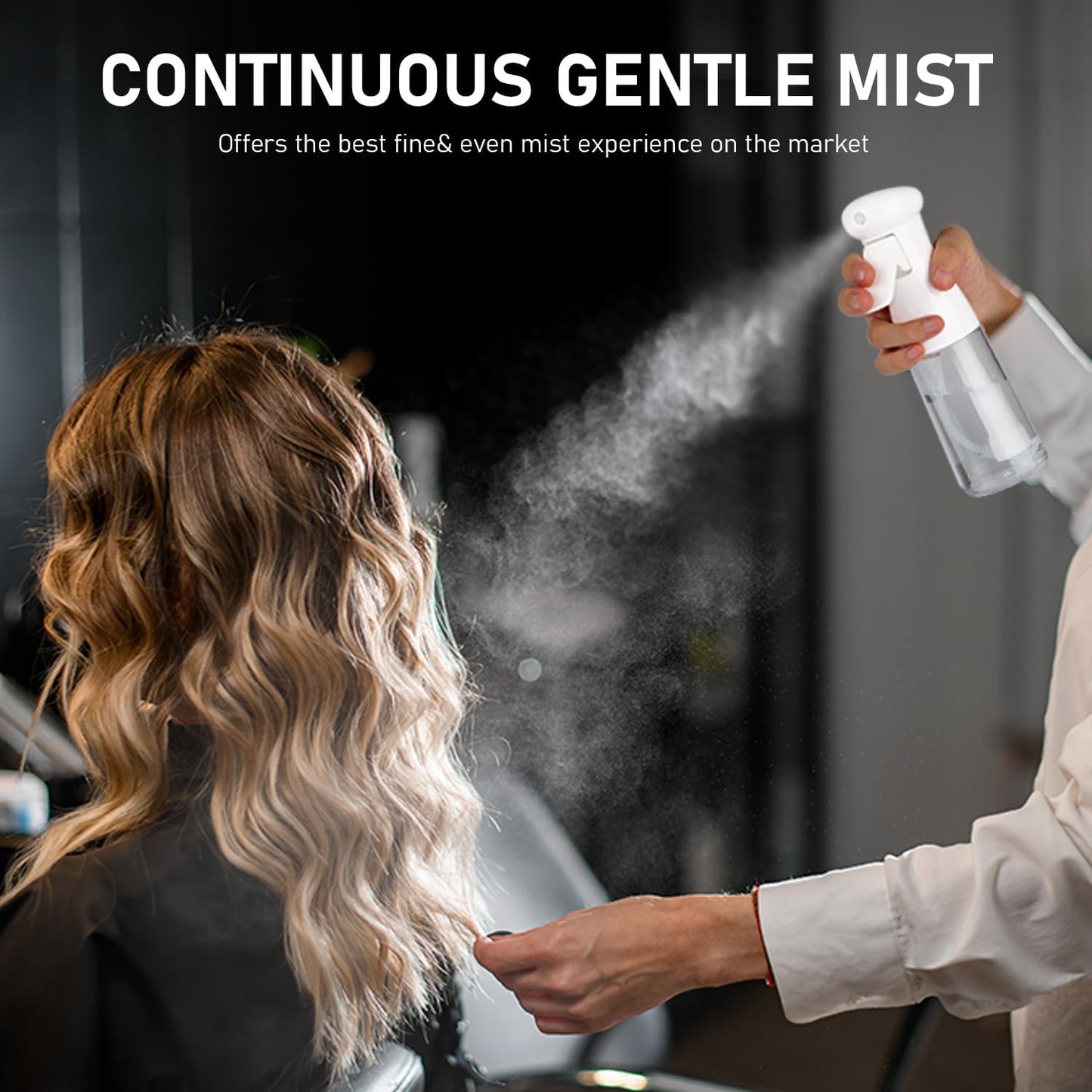 Continuous Mister Spray Bottle for Hair - Ultra Fine Mist Water Sprayer for Hairstyling, Cleaning, Plants | 2 Pack, 6.8 OZ