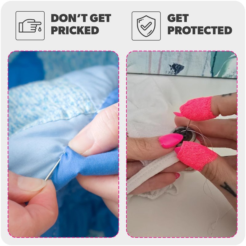 THIMTEC - The Original Thimble Tape for Hand Sewing - Fully Adjustable Nail & Finger Protector - A Smarter Alternative to Classic Knitting Thimbles - Neon Flamingo, 2-Pack