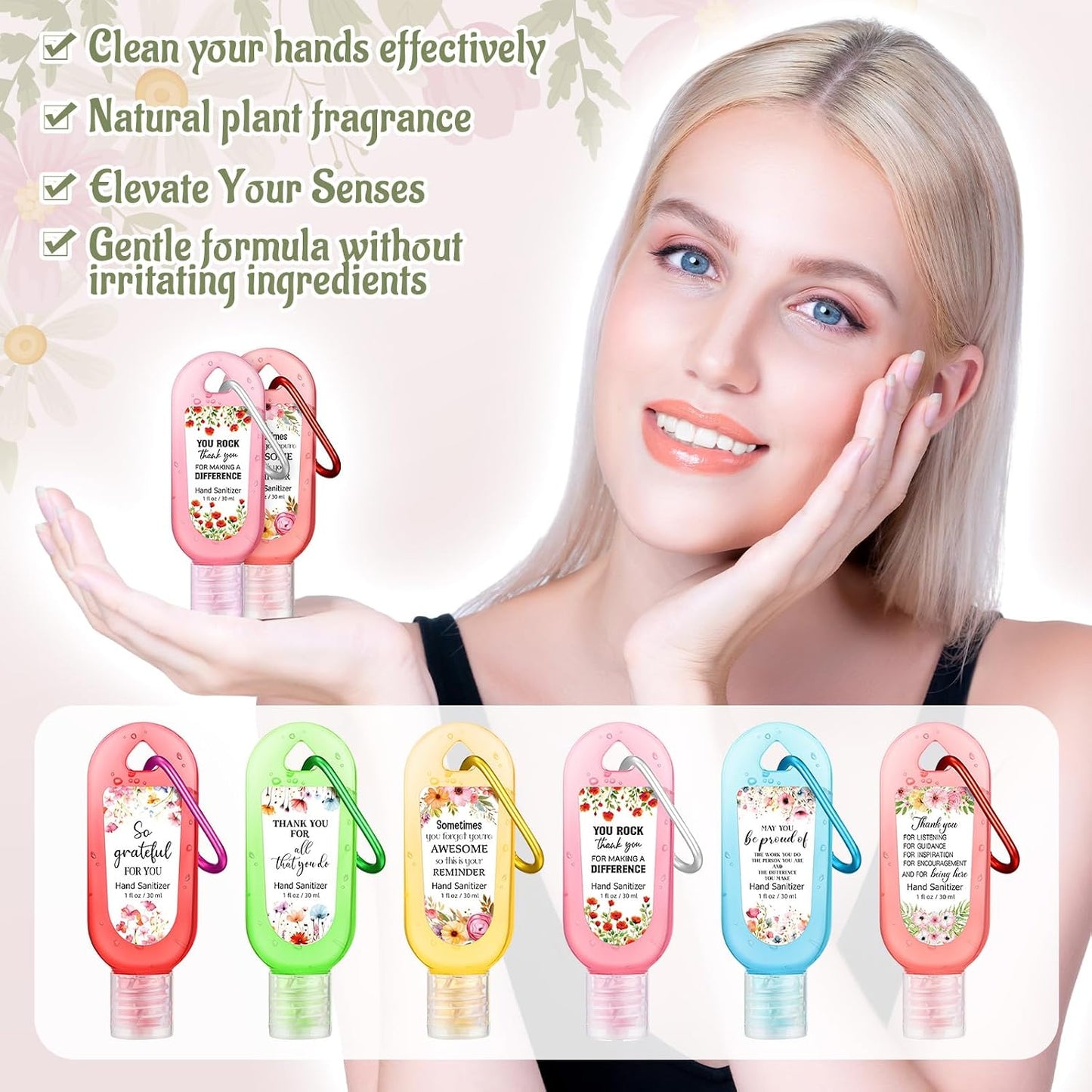 Mini Travel Size Hand Sanitizer Keychain - 24 Pcs Gift Set for Teachers, Nurses & Staff | Appreciation Thank You Bulk