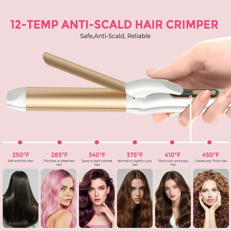 Dual Voltage Curling Iron - 2 in 1 Curling & Straightening Wand | 1.25 Inch Ceramic, Adjustable Temperature, Off-White