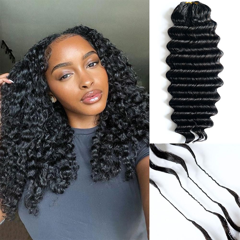 Knotless Pre-Separated Deep Wave Crochet Hair Extensions - 100% Raw Human Hair, 16 Inch, 60g